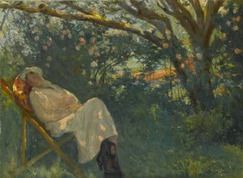 Signora in rosa su una chaise longue